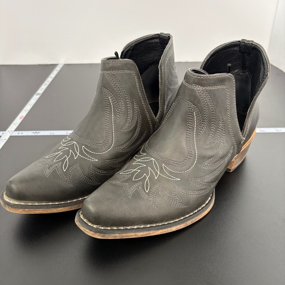 Roper Womens Ava Ankle Booties 8 Gray Western SideCutOut Embroidered 09-021-1567